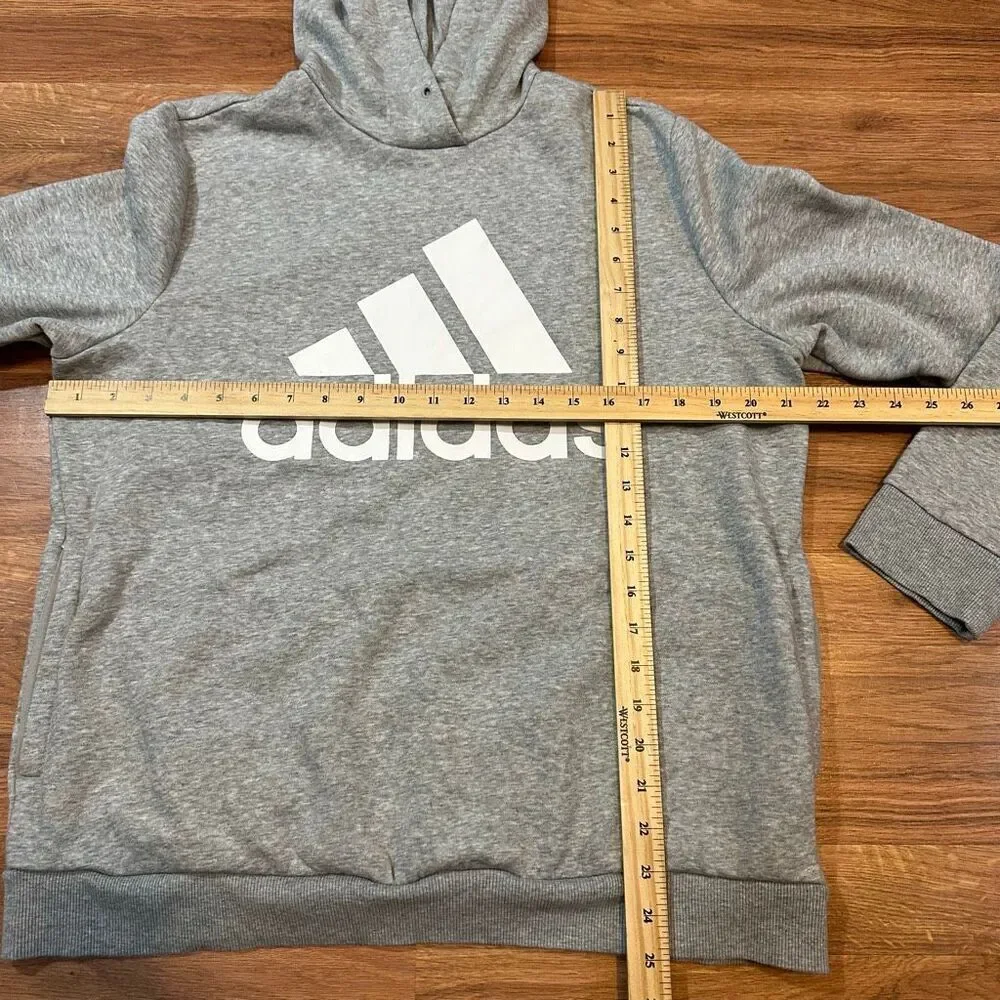 Adidas Long-Sleeve Hoodie Sweatshirt Gray with White | Men Size XL